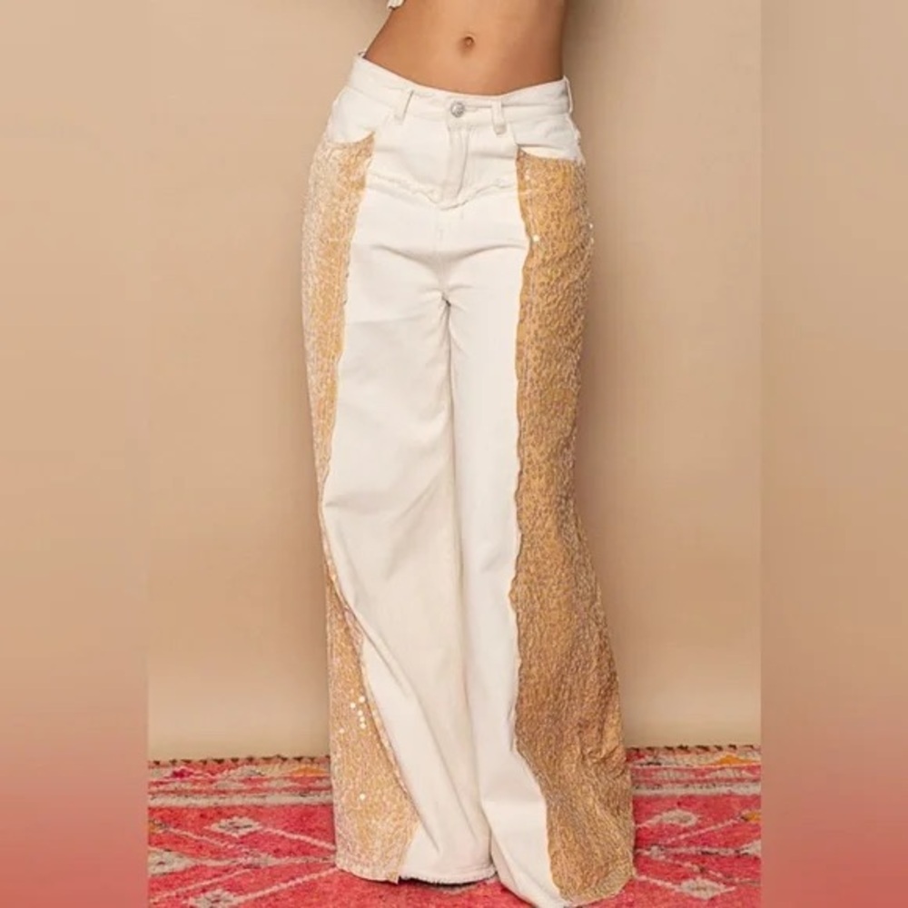 POL  Sequin Wide-Leg Pants